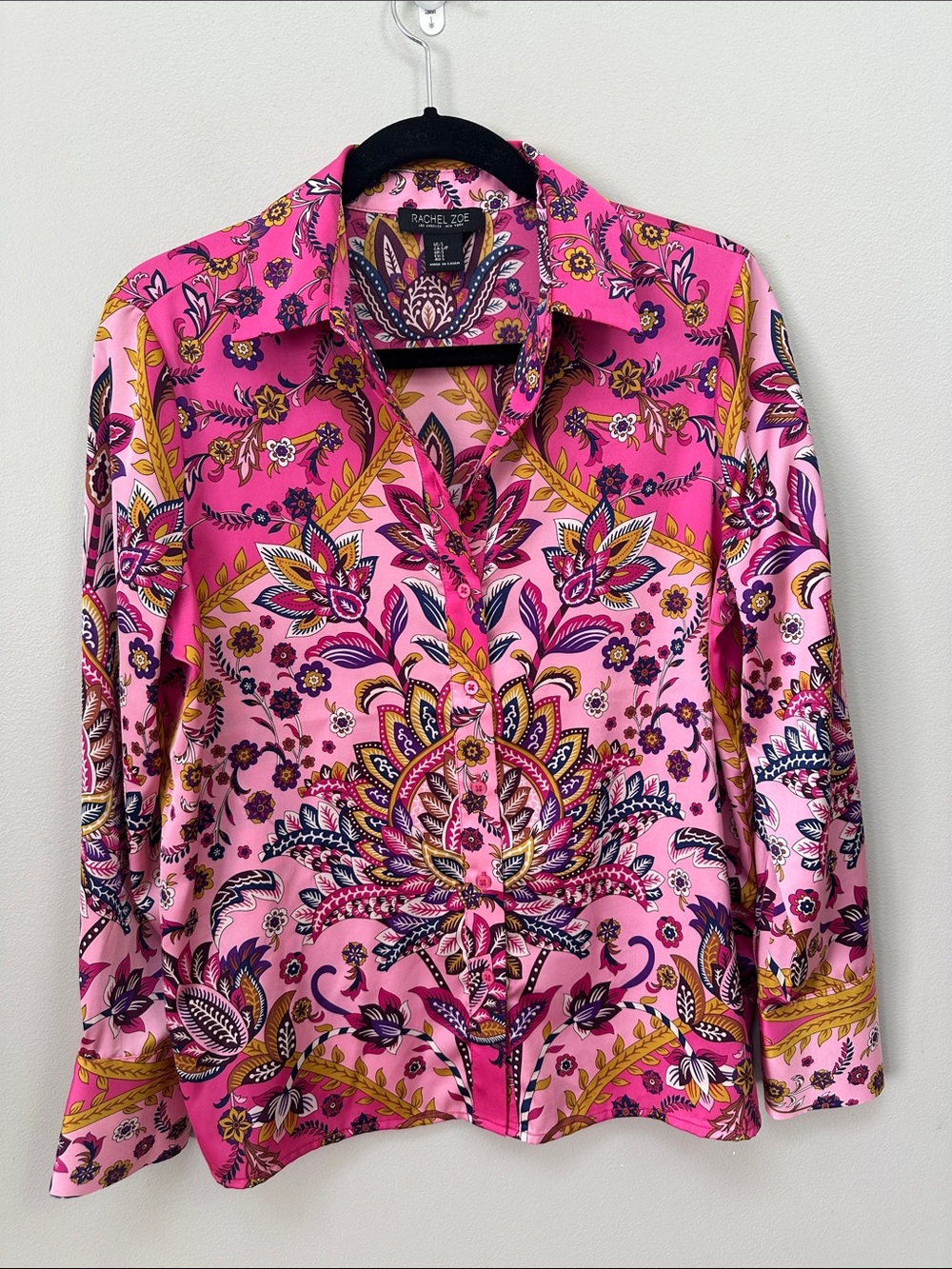 Rachel Zoe Pink Paisley Boho Button Down Blouse Top NEW! - Picture 4 of 10